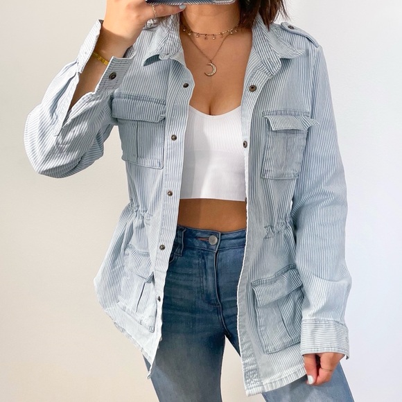 Universal Thread Jackets & Blazers - Blue and white striped utility jacket